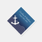 Serviette En Papier Ancre Et Vagues Sur Mariage Bleu (Coin)
