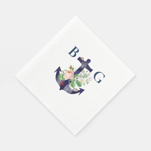 Serviette En Papier Ancre Floral Nautical Summer Mariage (Coin)