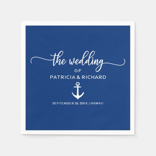 Serviette En Papier Ancre Mariage nautique Marine bleu et blanc (Devant)