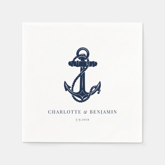 Serviette En Papier Ancre marine Bleu Mariage côtier nautique (Devant)