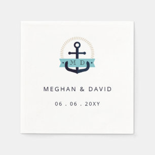 Serviette En Papier Ancre marine moderne Monogramme nautique Mariage N