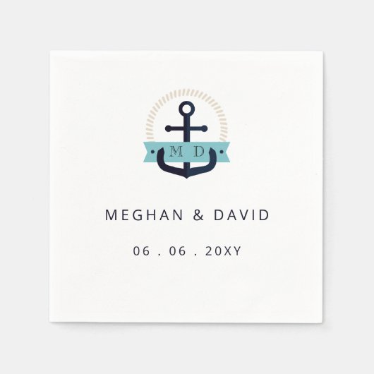 Serviette En Papier Ancre marine moderne Monogramme nautique Mariage N (Devant)