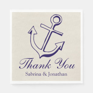 Serviette En Papier Ancre Naútica Bleu Marine Beige Mariage Merci