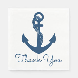 Serviette En Papier Ancre Naútica Bleu Marine Merci Mariage Plage