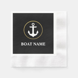 Serviette En Papier Ancre Nautical Boat Name Cocktail Black Gold