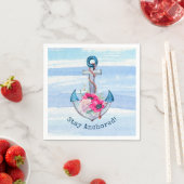 Serviette En Papier ancre nautique avec fleurs (En situation)