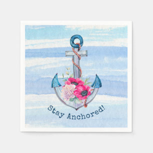 Serviette En Papier ancre nautique avec fleurs