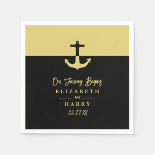 Serviette En Papier Ancre nautique - Black Gold - Mariage plage