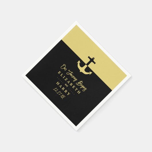 Serviette En Papier Ancre nautique - Black Gold - Mariage plage (Coin)