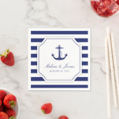 Serviette En Papier Ancre nautique   Bleu Mariage (En situation)