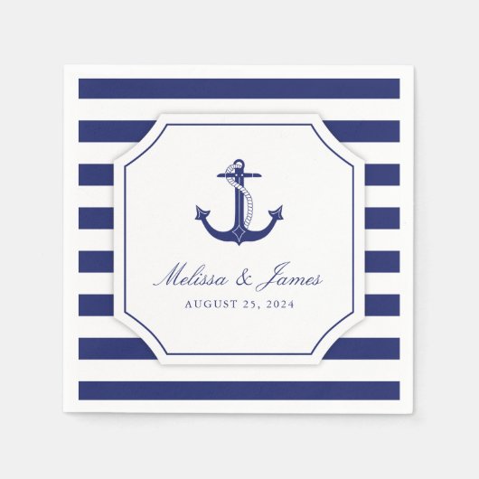 Serviette En Papier Ancre nautique   Bleu Mariage (Devant)