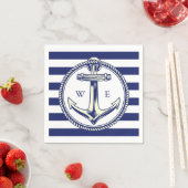 Serviette En Papier Ancre nautique Bleu marine Rayures (En situation)