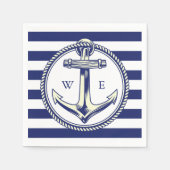 Serviette En Papier Ancre nautique Bleu marine Rayures (Devant)