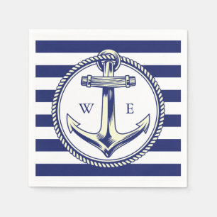 Serviette En Papier Ancre nautique Bleu marine Rayures