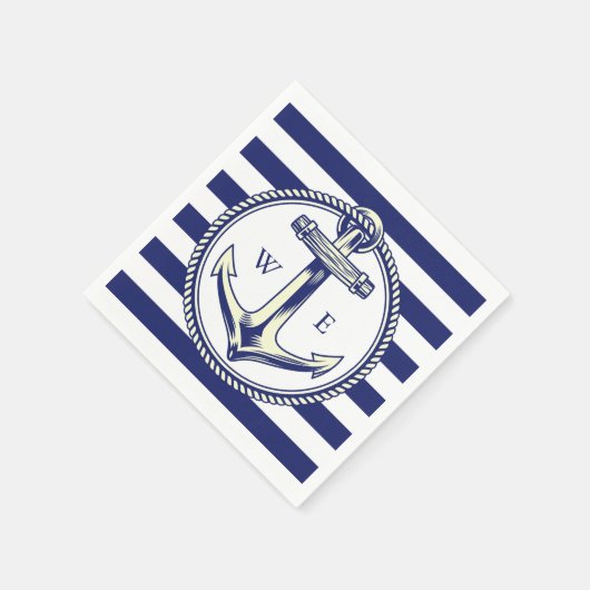 Serviette En Papier Ancre nautique Bleu marine Rayures (Coin)