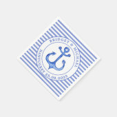 Serviette En Papier Ancre nautique Bleu rayé Mariage personnalisé (Coin)