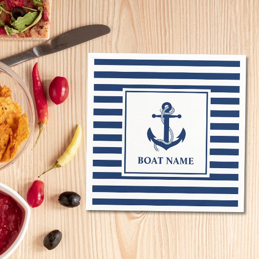 Serviette En Papier Ancre Nautique corde Striped Nom du bateau