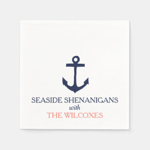 Serviette En Papier Ancre nautique Custom Marine Bleu/Coral