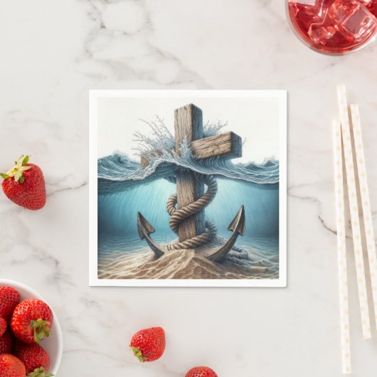 Serviette En Papier Ancre nautique et traversée dans l'eau océanique (En situation)