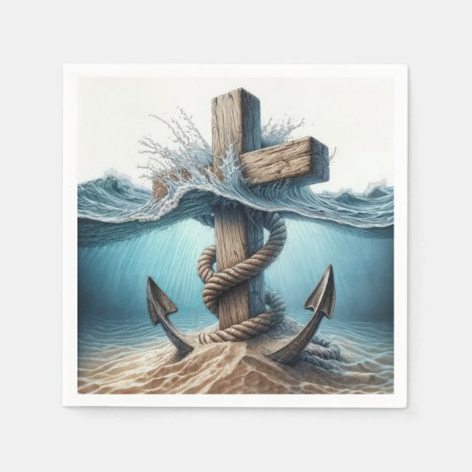Serviette En Papier Ancre nautique et traversée dans l'eau océanique (Devant)