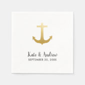 Serviette En Papier Ancre Nautique Faux Gold Foil | Mariage Océan (Devant)