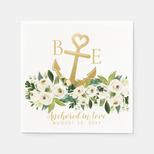 Serviette En Papier Ancre nautique Mariage floral romantique (Devant)