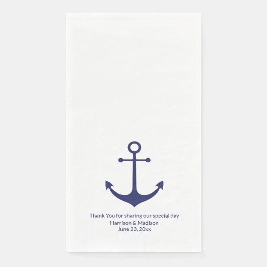 Serviette En Papier ancre nautique mariage marine bleu blanc (Devant)