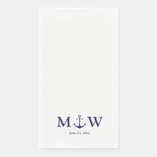 Serviette En Papier ancre nautique mariage marine bleu blanc monogramm (Devant)