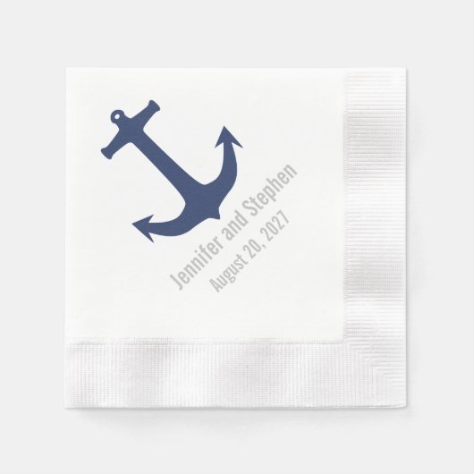 Serviette En Papier Ancre nautique Mariage personnalisé serviettes (Devant)