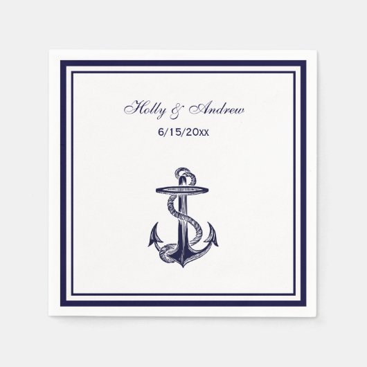 Serviette En Papier Ancre nautique Marine Bleu encadré 2 serviettes (Devant)