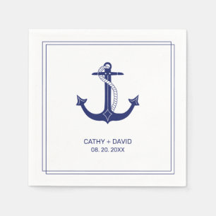 Serviette En Papier Ancre nautique Marine Blue Monogram Noms Mariage