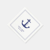 Serviette En Papier Ancre nautique Marine Blue Monogram Noms Mariage (Coin)