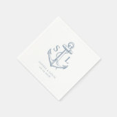 Serviette En Papier Ancre nautique Monogramme Mariage Dusty Blue (Coin)