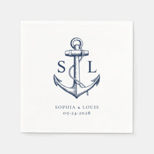 Serviette En Papier Ancre nautique Monogramme Mariage Marine