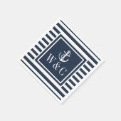 Serviette En Papier Ancre nautique Monogramme Marine Bleu Bleu (Coin)