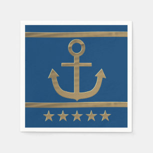 Serviette En Papier ancre or sur arrière - plan bleu marine