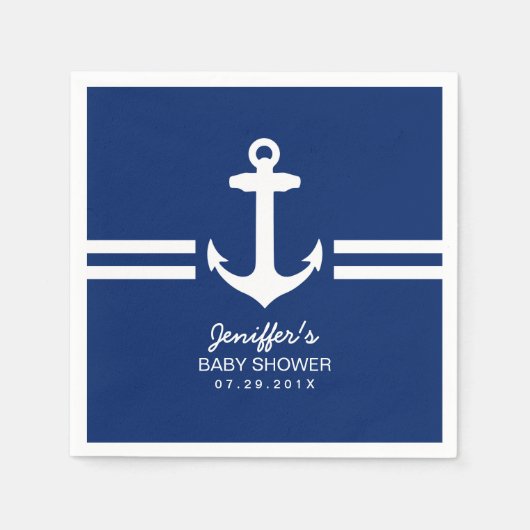 Serviette En Papier Ancre simple Baby shower à bandes nautiques (Devant)