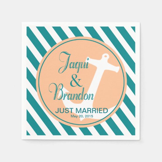 Serviette En Papier Ancre sur les rayures Nautique | Pêche turquoise (Devant)