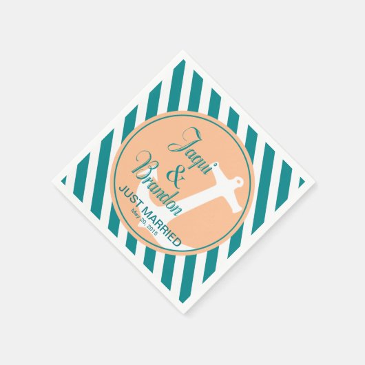 Serviette En Papier Ancre sur les rayures Nautique | Pêche turquoise (Coin)