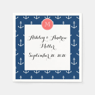 Serviette En Papier Ancres Bleues de la Marine Motif, Monogramme de co