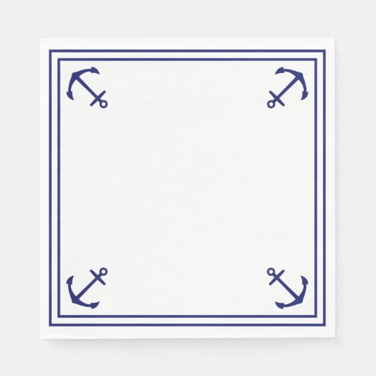 Serviette En Papier Ancres bleues sur blanc (Devant)