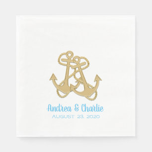 Serviette En Papier Ancres d'or Fiançailles Douche partie serviettes
