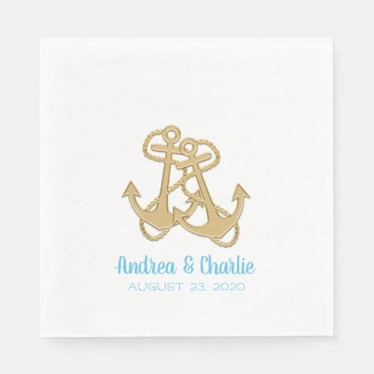 Serviette En Papier Ancres d'or Fiançailles Douche partie serviettes (Devant)