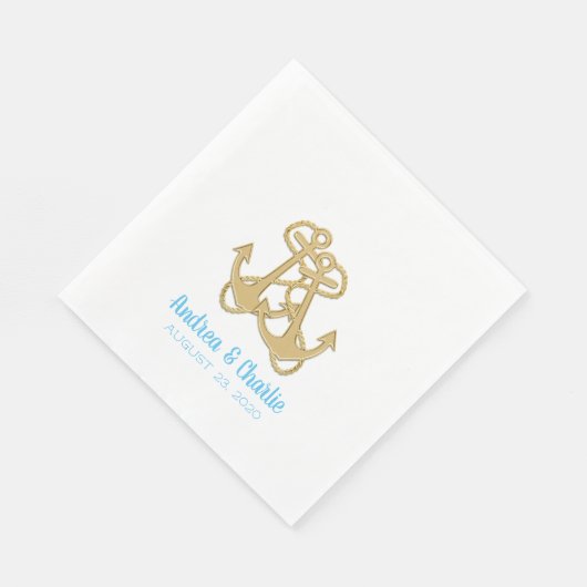 Serviette En Papier Ancres d'or Fiançailles Douche partie serviettes (Coin)
