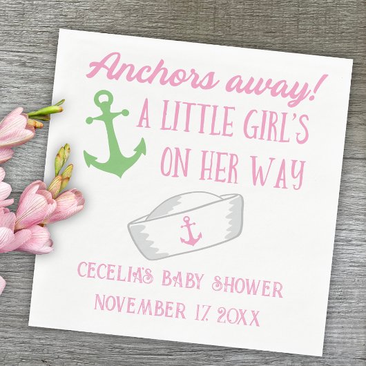 Serviette En Papier Ancres Éloignées Fille Baby shower nautique