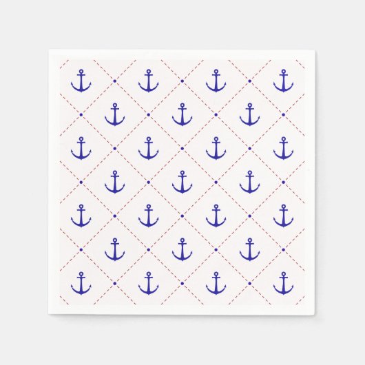 Serviette En Papier Ancres en rouge blanc bleu (Devant)