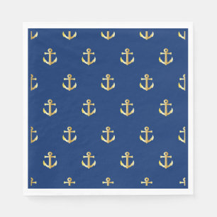 Serviette En Papier Ancres Nautiques Jaune Chic Or Motif Sur Bleu