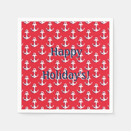 Serviette En Papier Ancres nautiques rouges Message de vacances person (Devant)