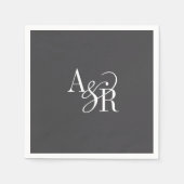 Serviette En Papier ANDREA Initiales Monogramme gris foncé Mariage min (Devant)