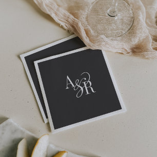 Serviette En Papier ANDREA Initiales Monogramme gris foncé Mariage min